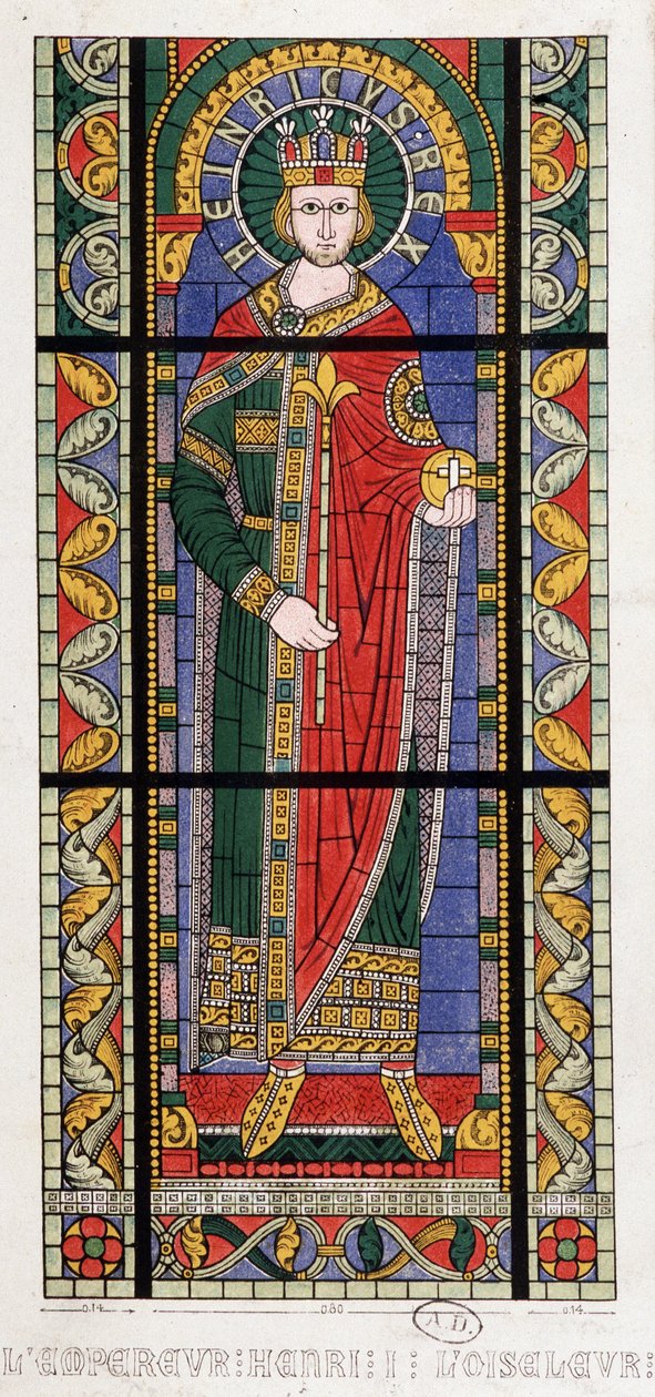 Císař Jindřich I. Pták (875 - 936). Okno z barevného skla z Cathedrale de Strasbourg. od French School
