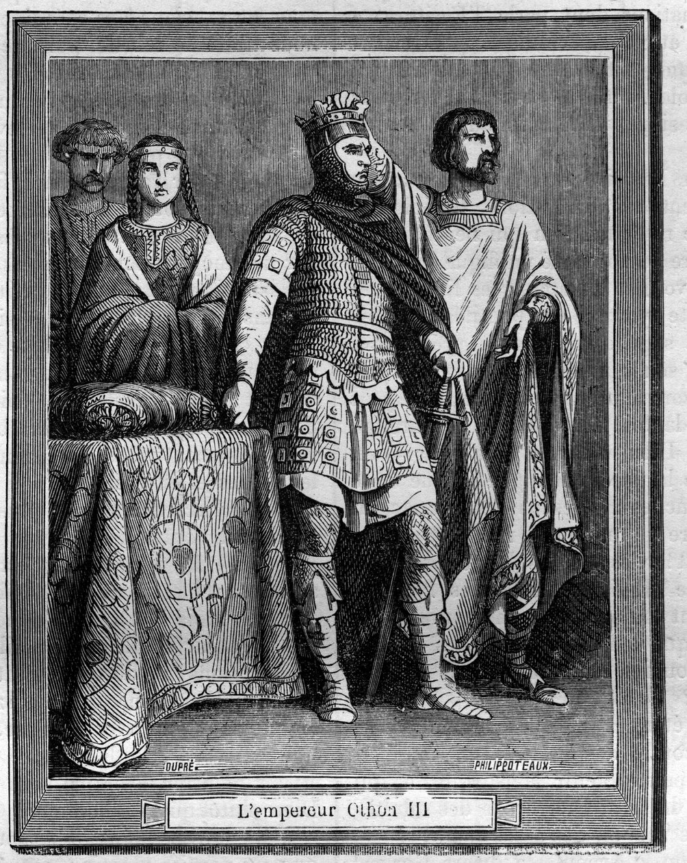 Emperor Othon III (980-1002), německý římský císař Rytina v „Historie papeže-krále-královny-a-císařů v průběhu staletí“ od Maurice Lachatre od French School