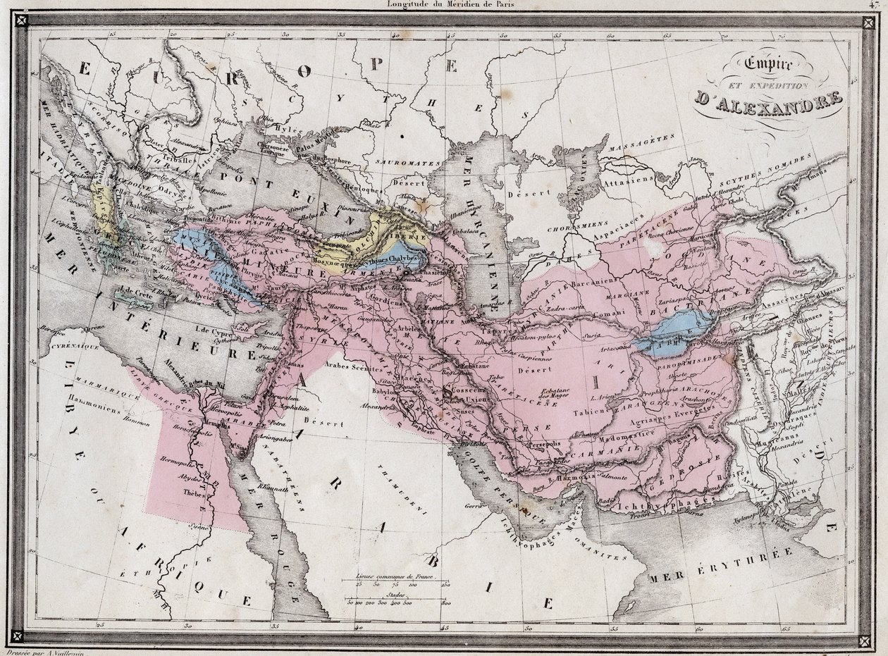 Říše a expedice Alexandra Velikého - Deska z „Univerzálního atlasu starověké a moderní geografie pro využití obytných škol“ od Vuillemina - ca. 1845 od French School