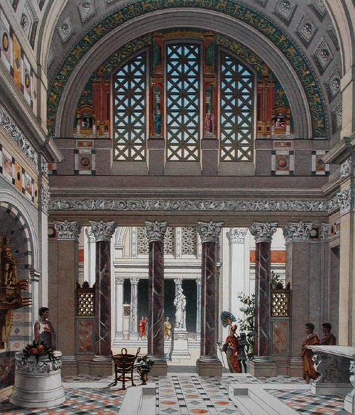 Vstupní hala paláce ve starověkém Římě, kolem roku 1880 (barevné lito) od French School