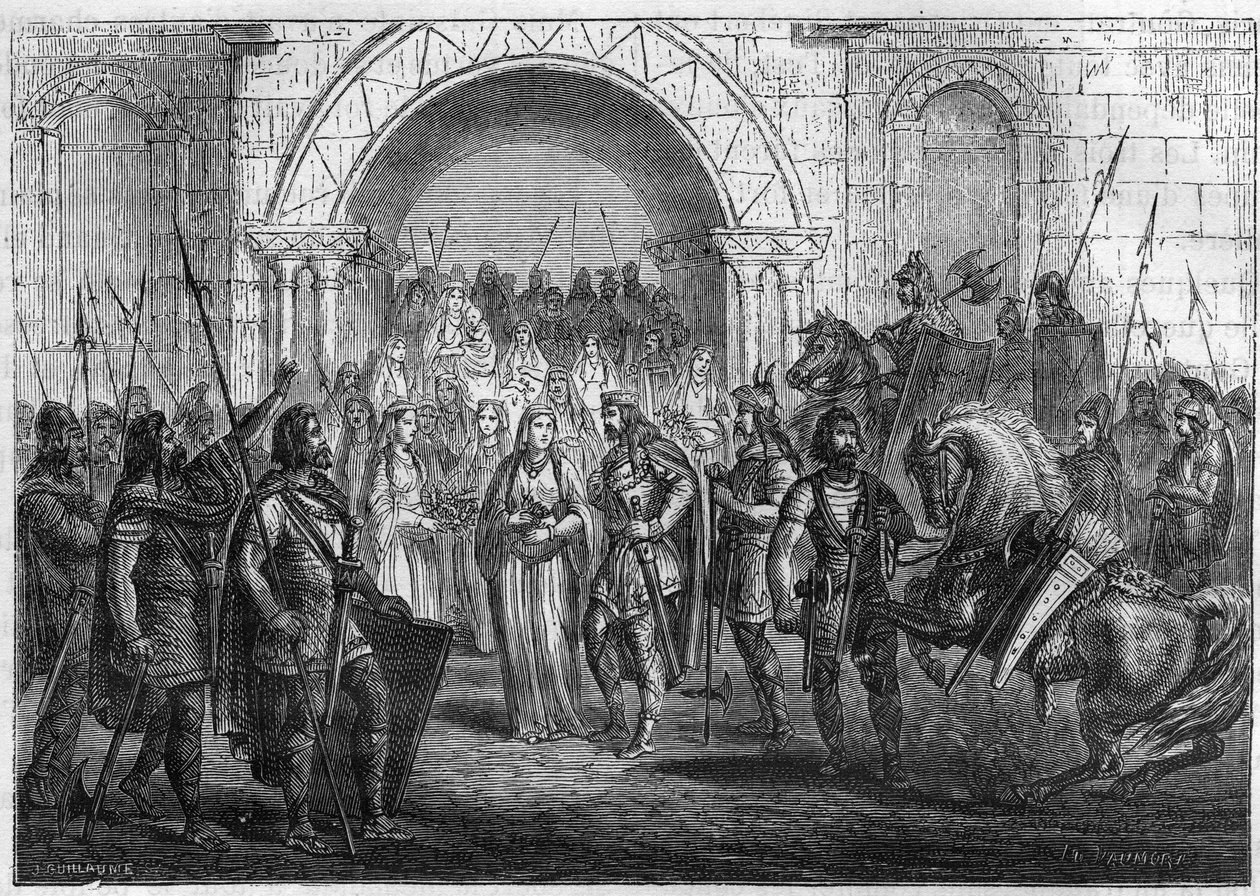 Vjezd Chilperika I. (539-584), krále franků a Galsuinte nebo Galswinthe do Rouenu. od French School