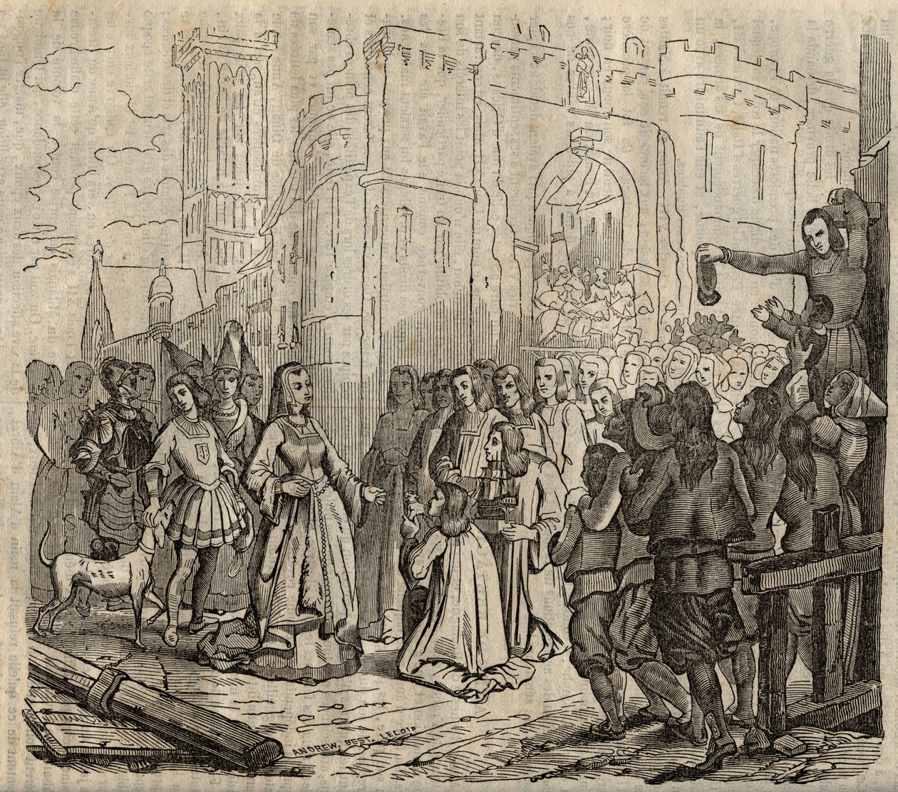 Vstup Anny de Bretagne (1477-1514) do Morlaix - Vstup Anny Bretaňské v Morlaix - rytina - 1838 od French School