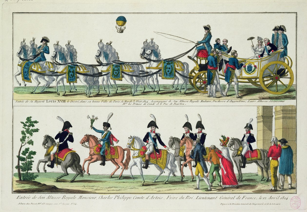 Vstup do Paříže Karla hraběte z Artois, 12. dubna 1814, a Vstup do Paříže Ludvíka XVIII., krále Francie a Navarry, 3. května 1814 od French School