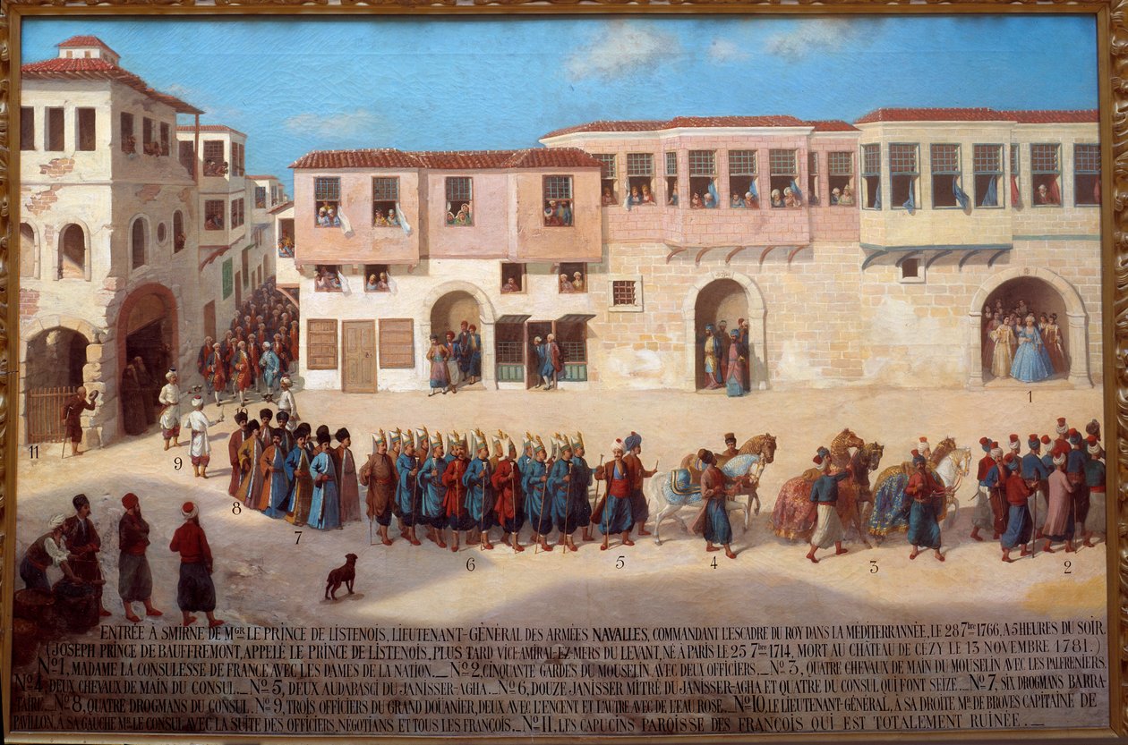 Vstup do Smyrne od admirála Josepha de Bauffremonta (1714-1781), prince z Listenois 28. 9. 1766 Obraz francouzské školy. Paříž 19. století, musee de la Marine – vjezd do Smyrny admirála Josepha de Bauffremonta (1714-1781), prince z Listenois dne od French School