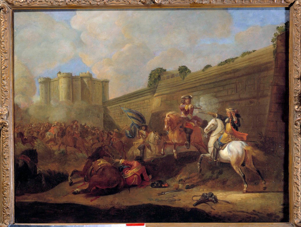 Episode de la Fronde v letech 1648-1652: boj dvou jezdců, faubourg Saint Antoine pod hradbami Bastille counter-escarp Obraz Francouzské školy. 17. století. Slunce 0,5x0,72 m od French School