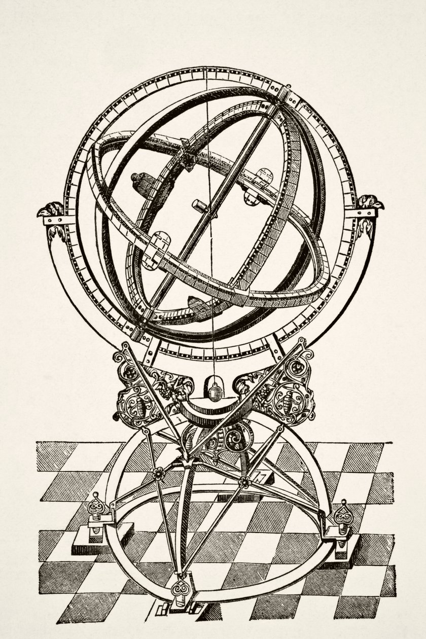 Equatorial Rings or Circles, po mědirytině v knize Tychonis Brahe Astronomiae Instauratae Mechanica z roku 1602, z Science and Literature in The Middle Ages od Paula Lacroix pub. Londýn 1878 od French School