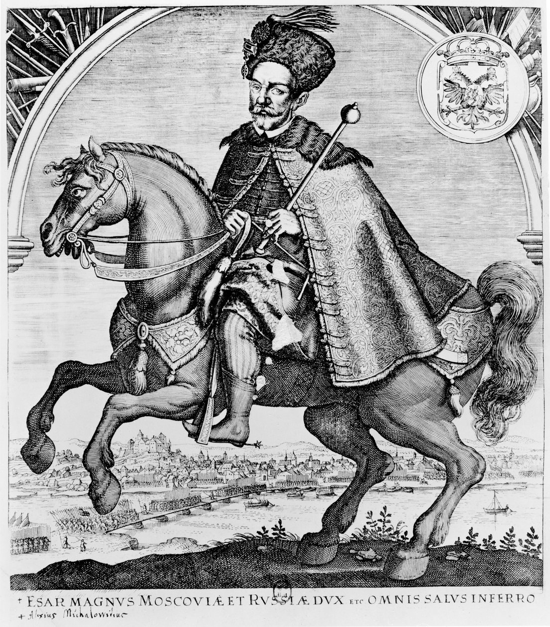 Jezdecký portrét Alexeje Michajloviče, cara Ruska (rytina) od French School