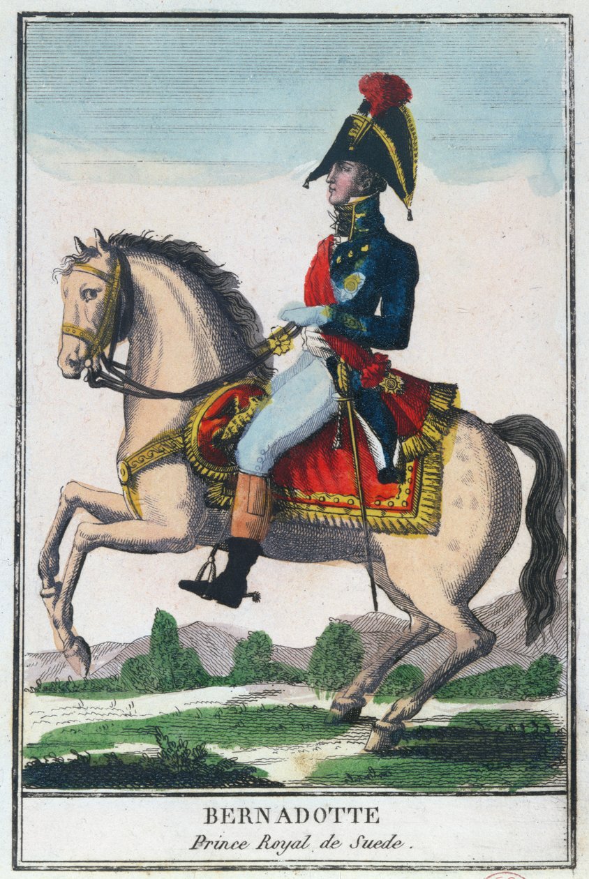 Jezdecký portrét Charlese Jean Baptiste Bernadotte (1763-1844), počátek 19. století (barevná rytina) od French School