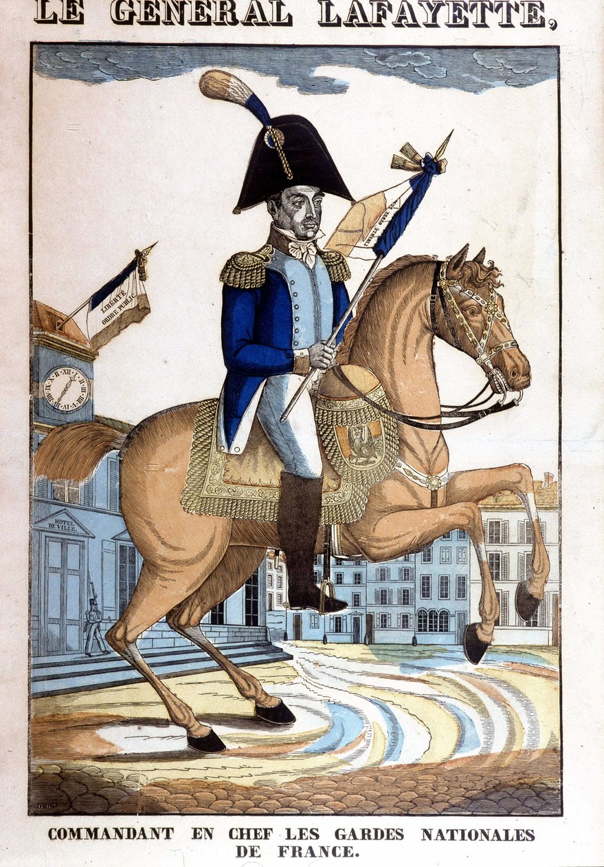 Jezdecký portrét generála La Fayetta (Lafayette), vrchního velitele Národní gardy Francie od French School