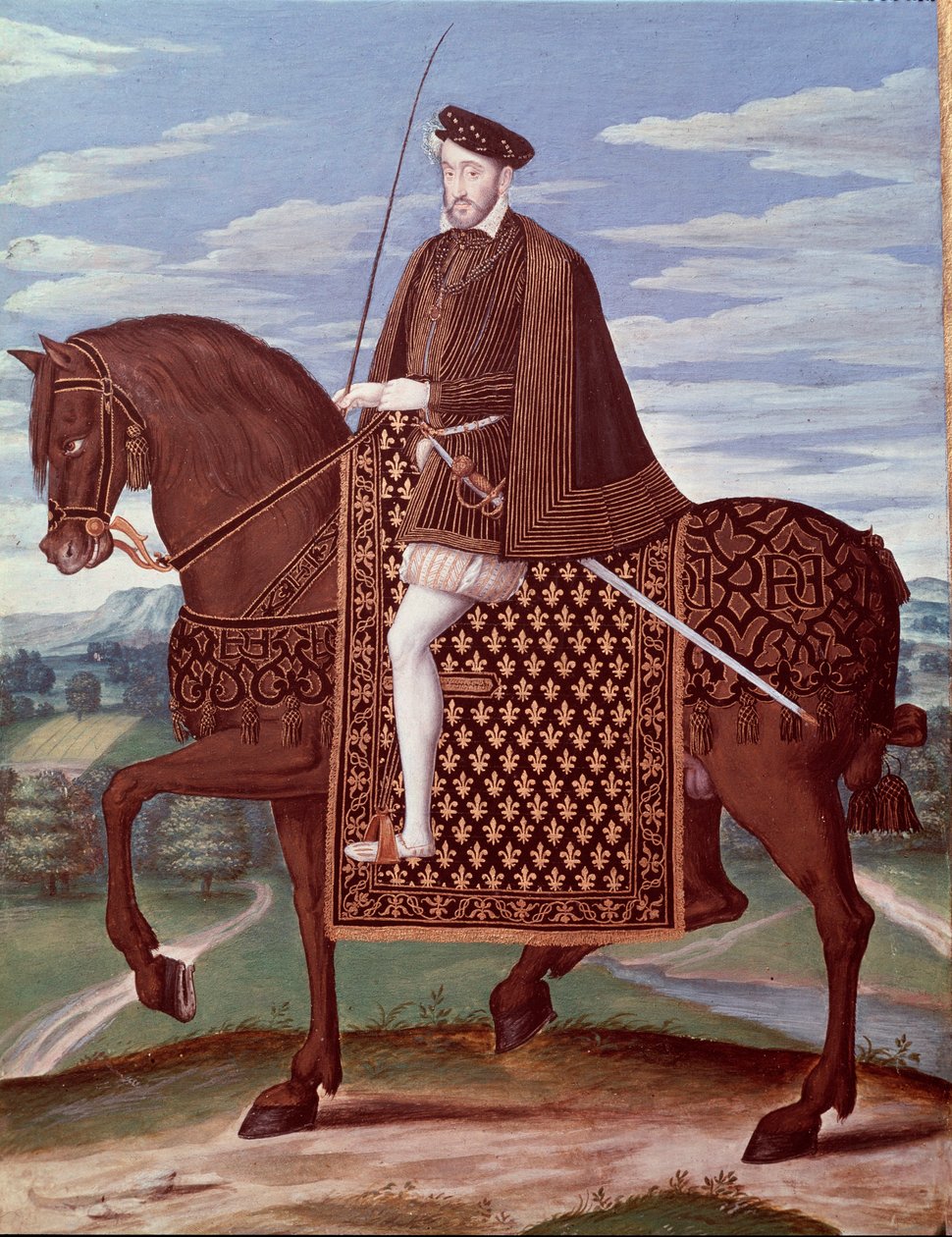 Jezdecký portrét Jindřicha II. (1519-1559) Francouzský král (Portrét francouzského krále Jindřicha II.) Anonymní obraz od French School