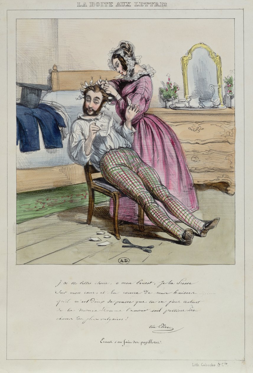 Ernest má vlasy natočené, kolem roku 1840 od French School
