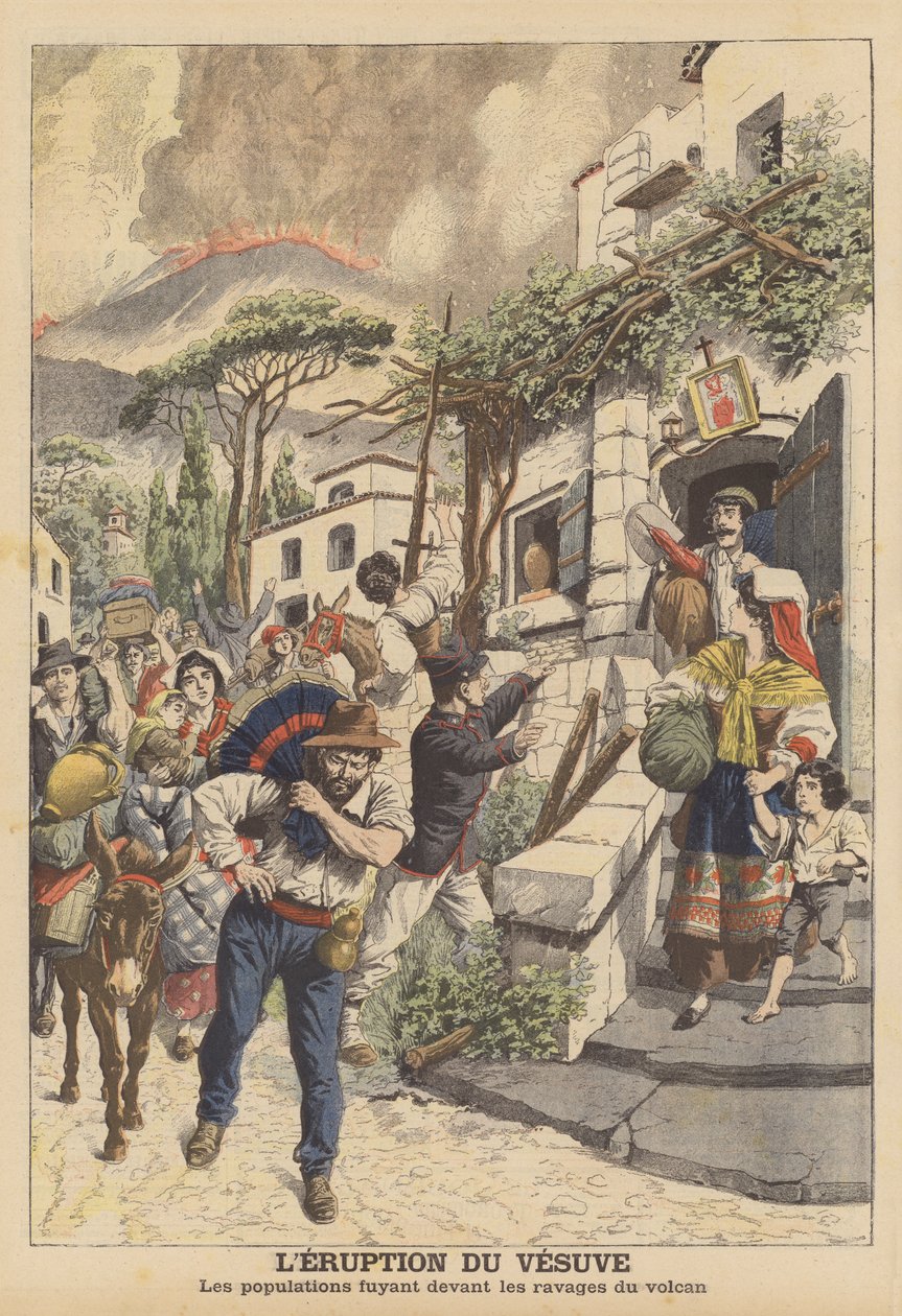 Erupce Vesuvu (barevná litografie) od French School