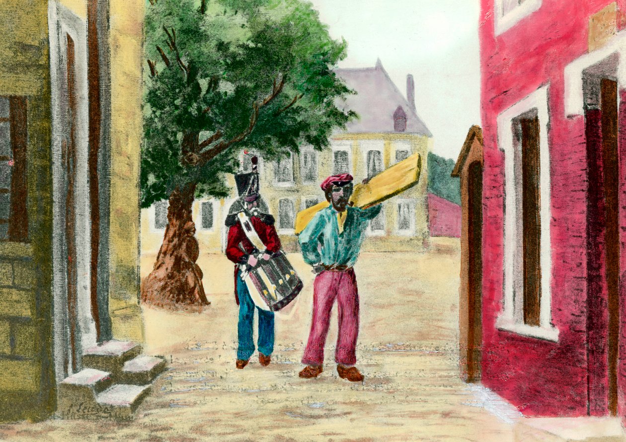 Útěk před Napoleonem III: Přestrojení prince Napoleona III v maconu uteklo z Fort Ham v roce 1846. Rytina z 19. století. Soukromá sbírka. od French School