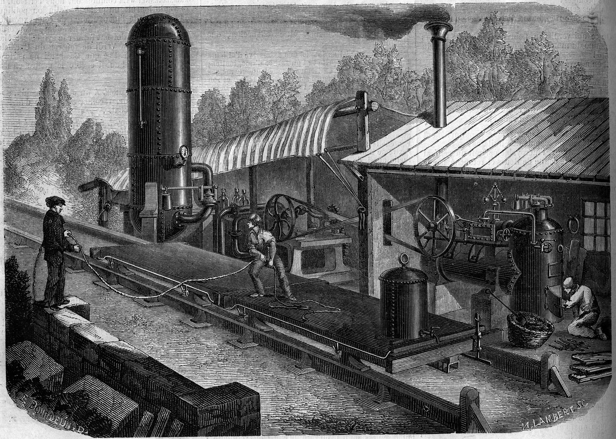 Esej o hydraulické skluzové železnici, kterou vynalezl inženýr Louis Dominique Girard (1815-1871) v La Jonchere, Vendee (45) od French School