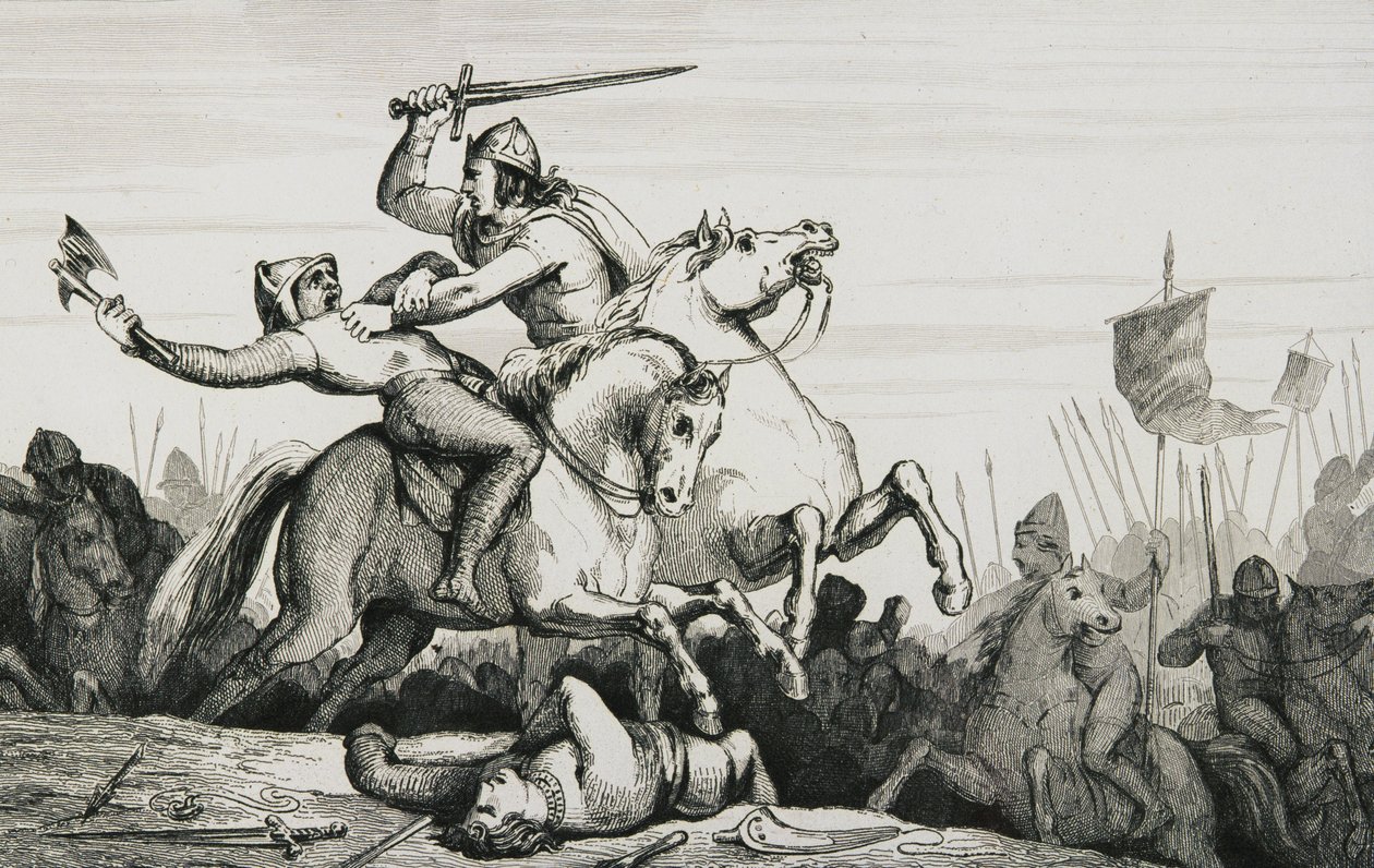 Eudes (860-98) v bitvě proti Normanům, z „Histoire de France“ od Colarta, vydáno kolem roku 1840 od French School