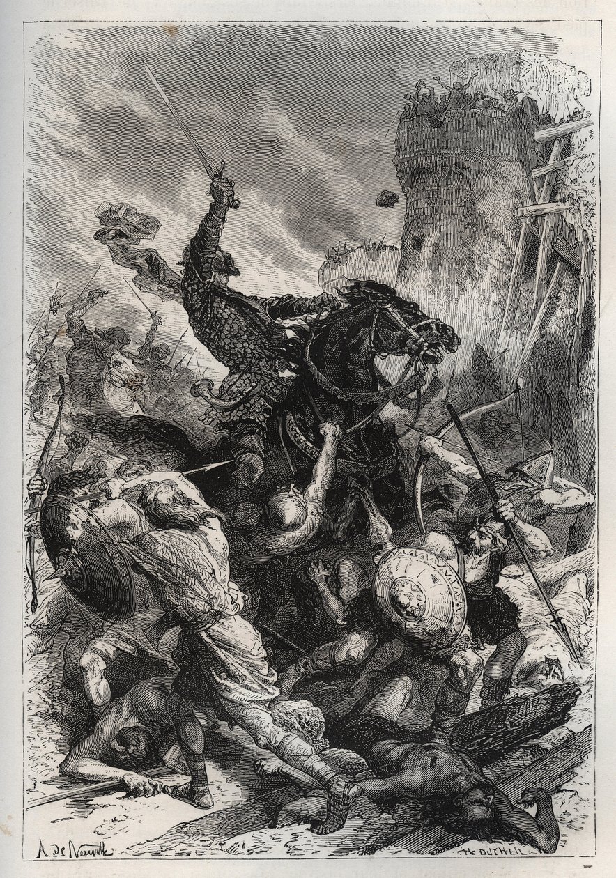 Eudes (Odon) (860-898), král Franků, vede bitvu proti Normanům a vítězně brání Paříž (860-887) - Eudes (852-898) v bitvě proti Normanům - „Historie Francie vyprávěna moje vnoučata““ - od Francoise Guizota - 1872-1876 od French School