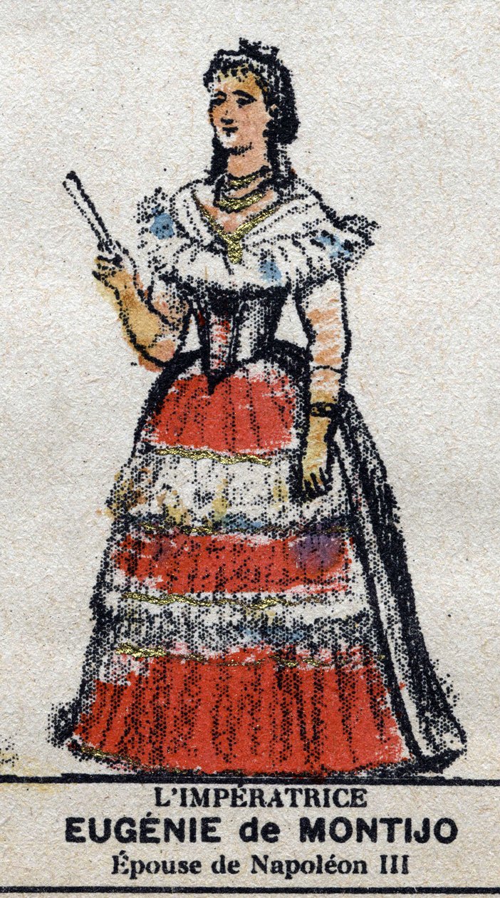 Eugenie (1826-1920), imprese Francouzů (Eugenia Maria de Montijo de Guzman, hraběnka z Teba, manželka Napoleona III.). V „“ Galeriede Králové a královny Francie a slavné postavy z let 1643 až 1895“““ Obrázek epinal. od French School