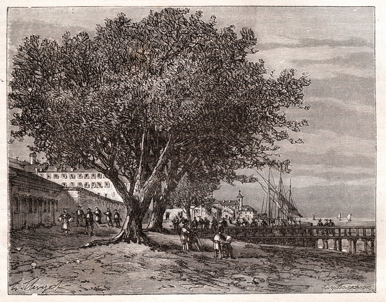 Evian-les-Bains (Evian les Bains) - Haute-Savoie - rytina v „Francie ilustrovaná: geografie, historie, statistická správa“ od V.-A. Sladově hnědá. 1884 od French School