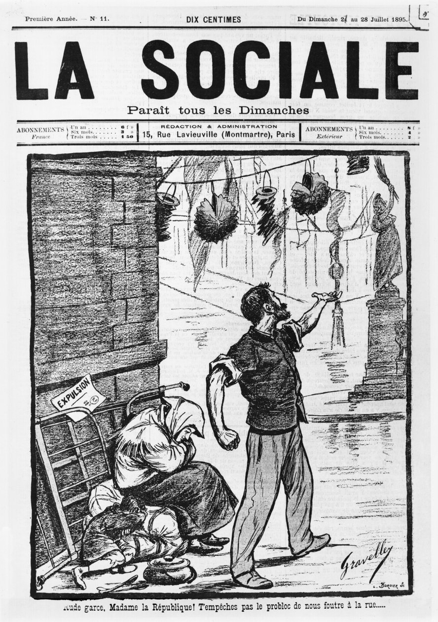 Vystěhování, přední strana obálky z La Sociale, 21.-28. července 1895 od French School