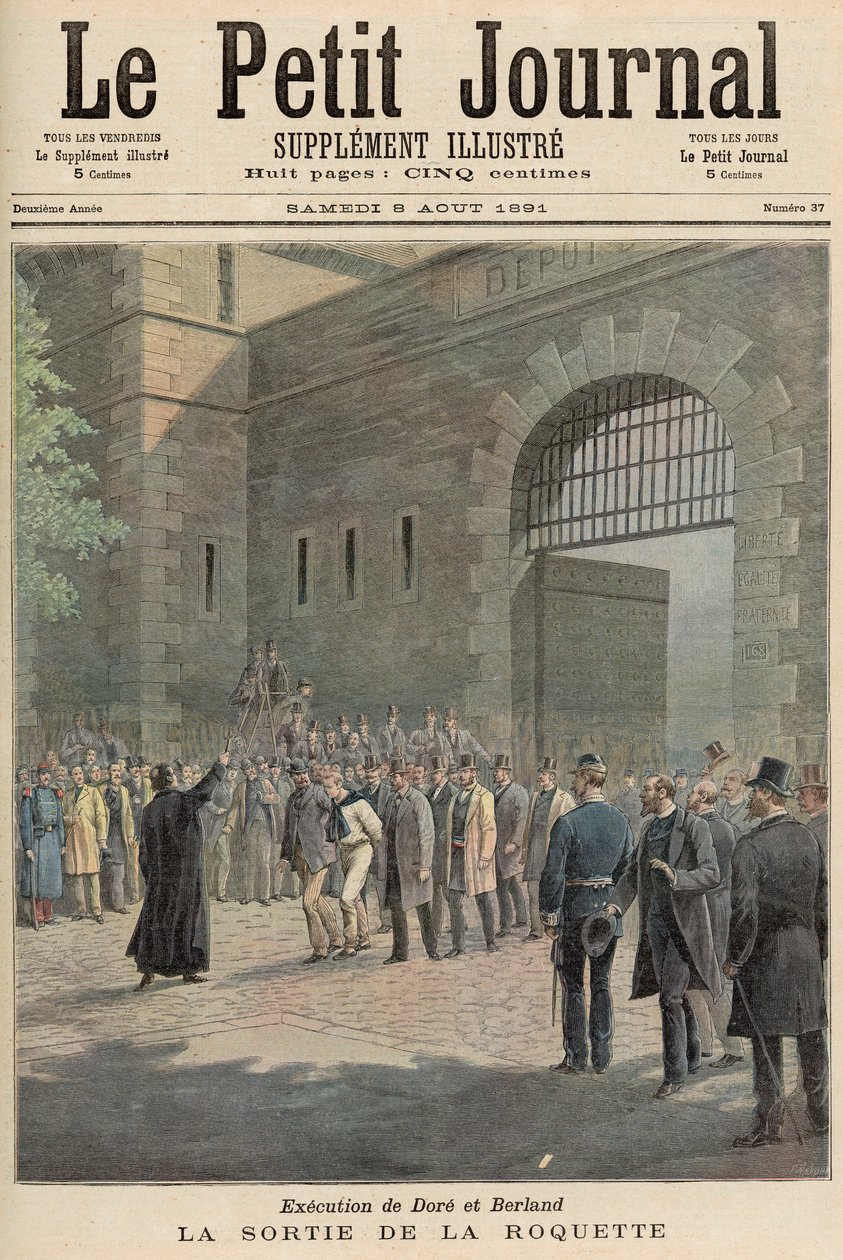 Poprava Dore a Berlanda: Odcházení z La Roquette, z „Le Petit Journal“, 8. srpna 1891 od French School