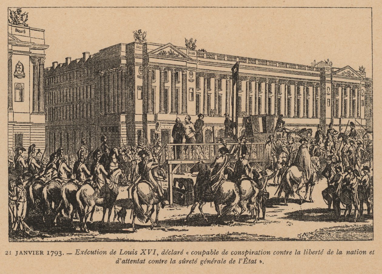 Poprava francouzského krále Ludvíka XVI., Paříž, Francouzská revoluce, 21. ledna 1793 (rytina) od French School