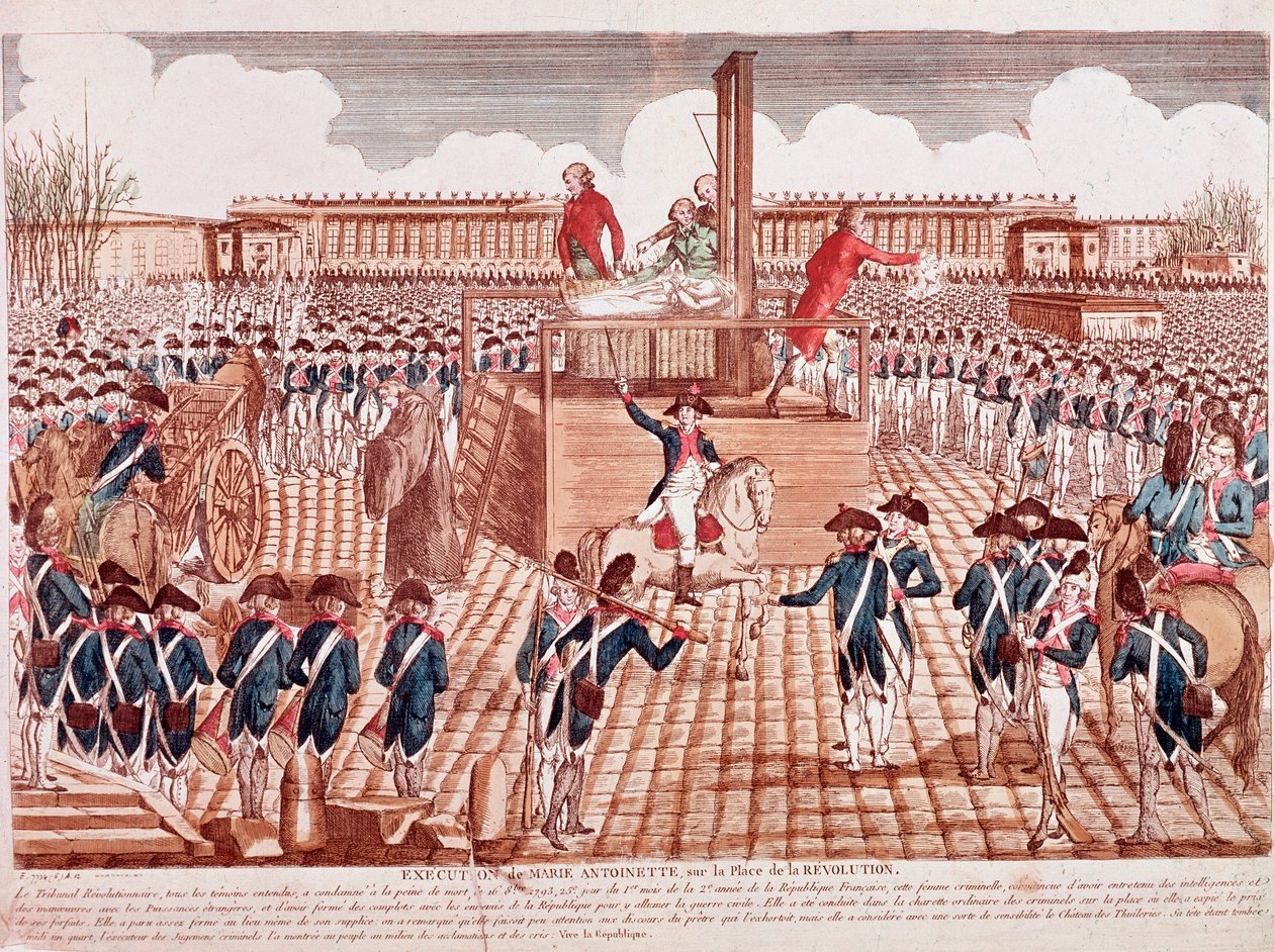 Poprava Marie Antoinetty, královny Francie, Place de la Revolution, Paříž, 16. října 1793 (rytina) od French School
