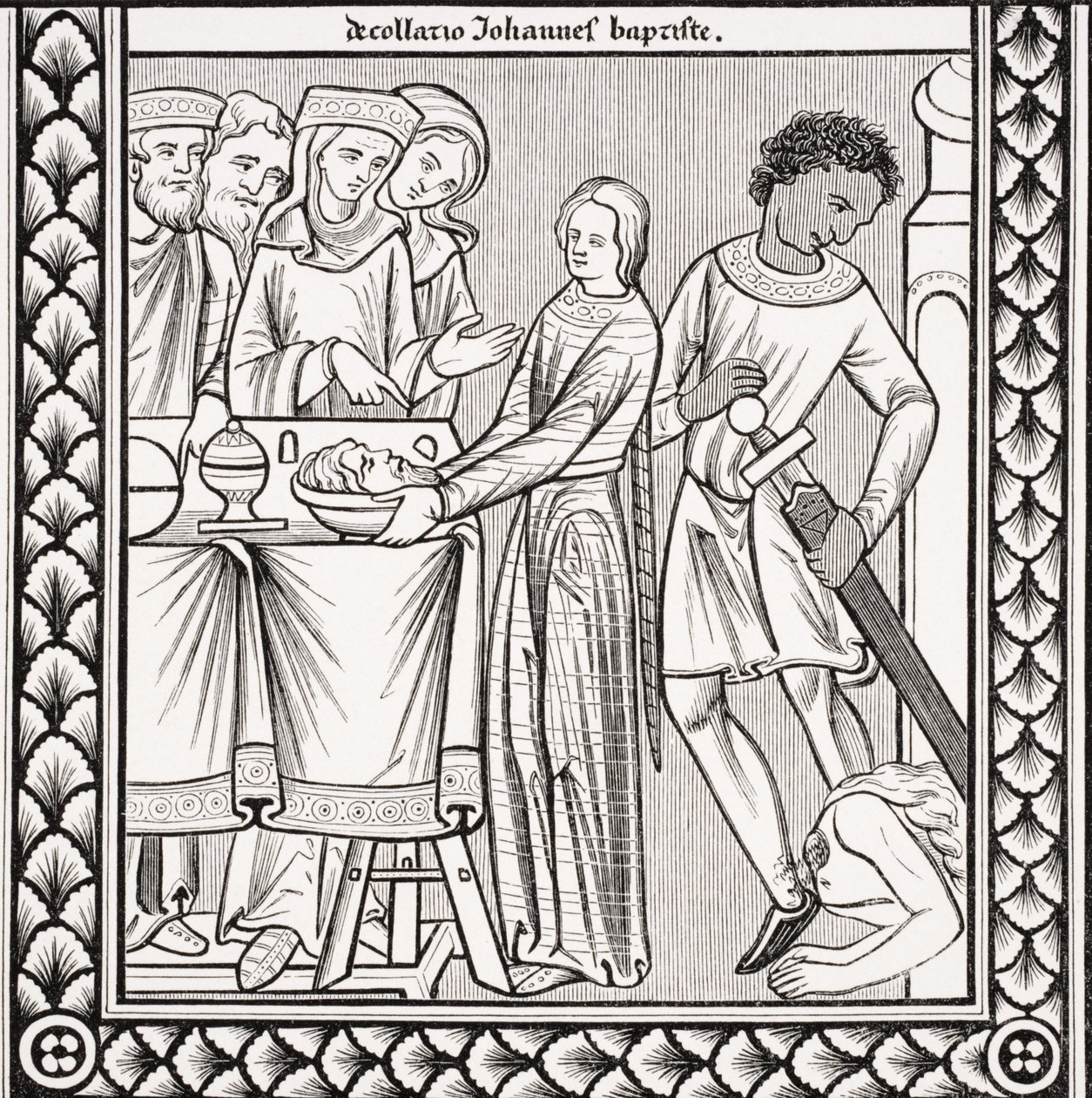 Poprava sv. Jana Křtitele podle miniatury v knize žalmů sv. Ludvíka ze 13. století z „Le Moyen Age et la Renaissance“ od Paula Lacroixe (1806-84) vydaného v roce 1847 od French School