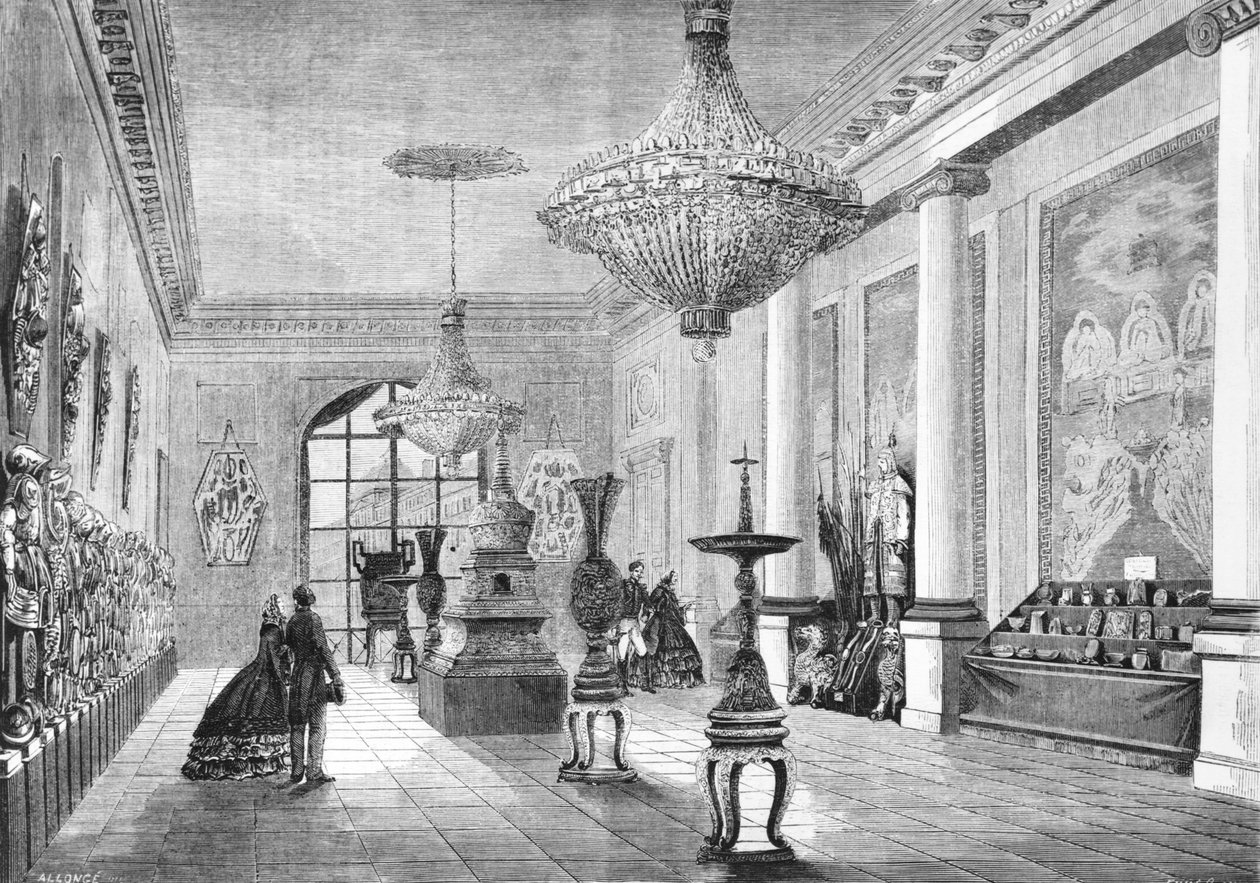 Výstava čínských kuriozit, které císaři věnovala expediční armáda, ilustrace z Le Monde Illustre, 1861 od French School