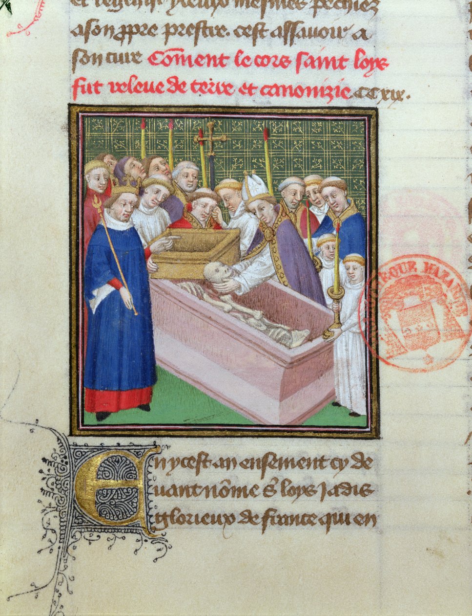 Exhumace a svatořečení sv. Ludvíka (1215-70) v roce 1297, z Les Grandes Chroniques de France od French School