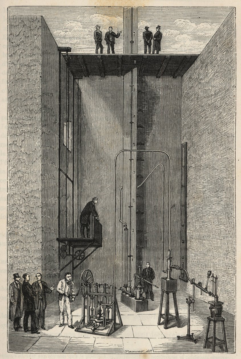 Zkušenosti Henriho Victora Regnaulta (1810 - 1878) - Henri-Victor Regnault na College of France - Rytí do „“ Vědy kladené na dveře – fyzika a chemie““ od Alexise Clerca. Konec 19. století. Soukromá sbírka. od French School
