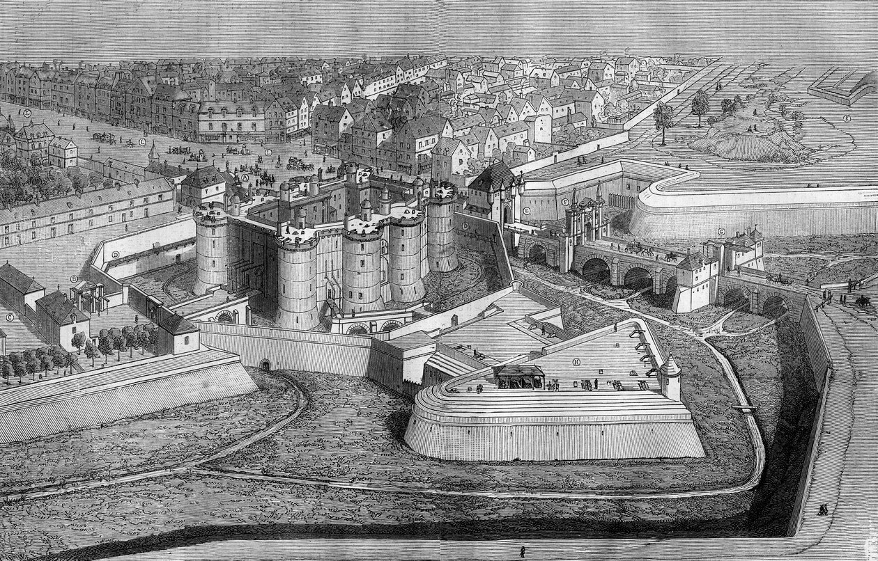 Vnější pohled na Bastille v Paříži v roce 1650. od French School