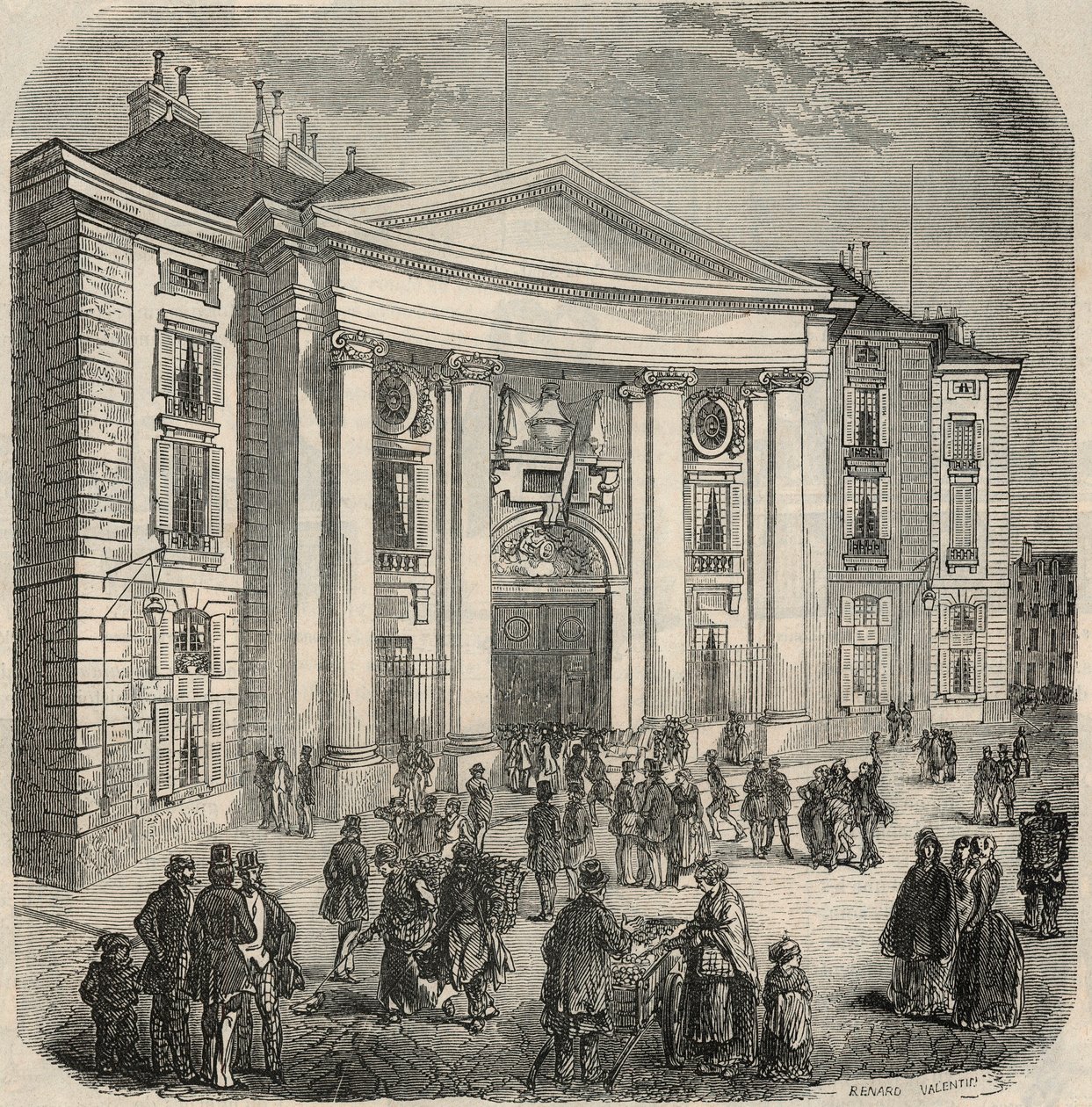 Vnější pohled na právnickou školu, Place du Pantheon v Paříži - rytina v „Tableau-de-Paris“ od Edmonda Texiera 1852 od French School