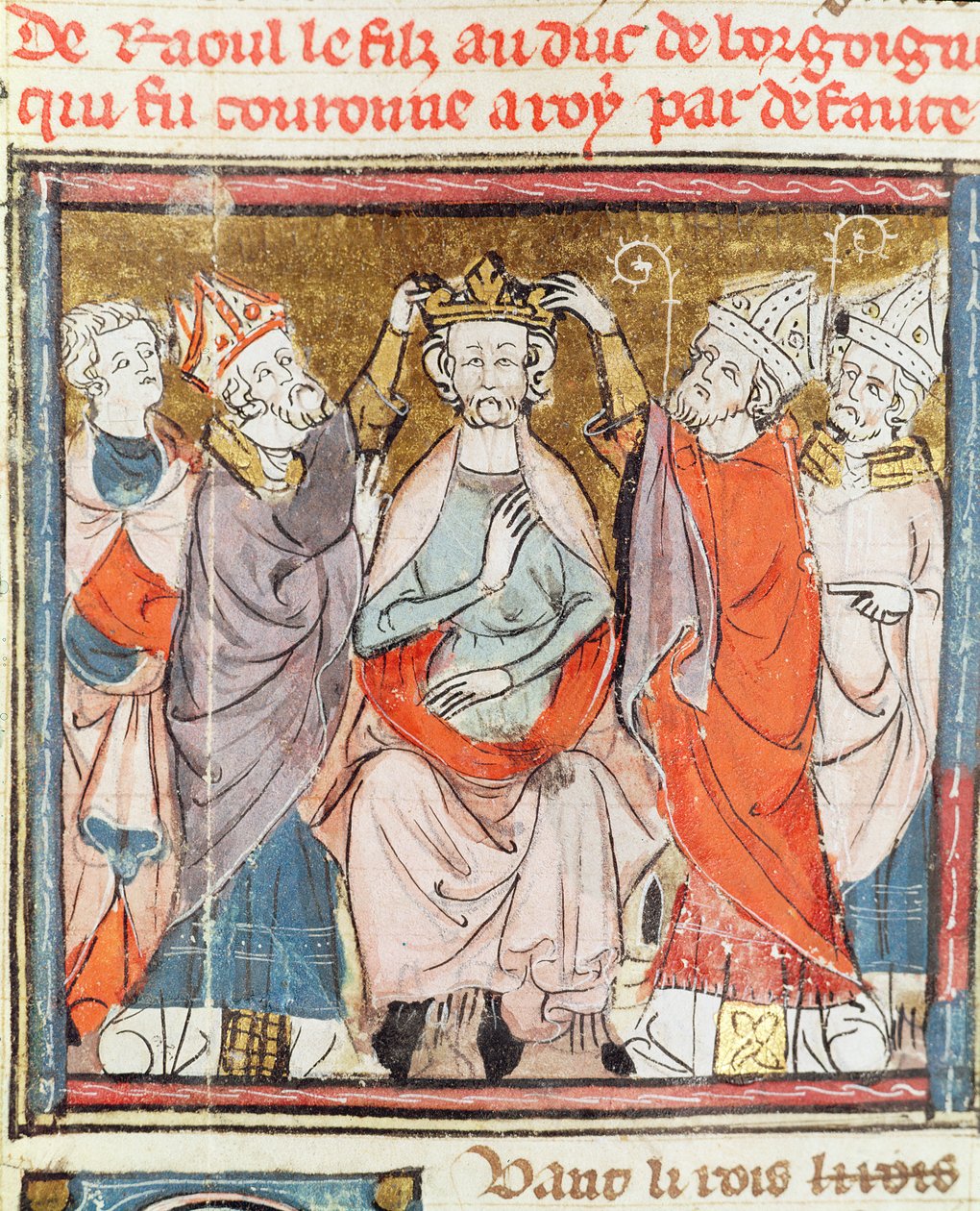 F.188r Raoul, syn burgundského vévody, je korunován francouzským králem, z Grandes Chroniques de France, 1375-79. od French School