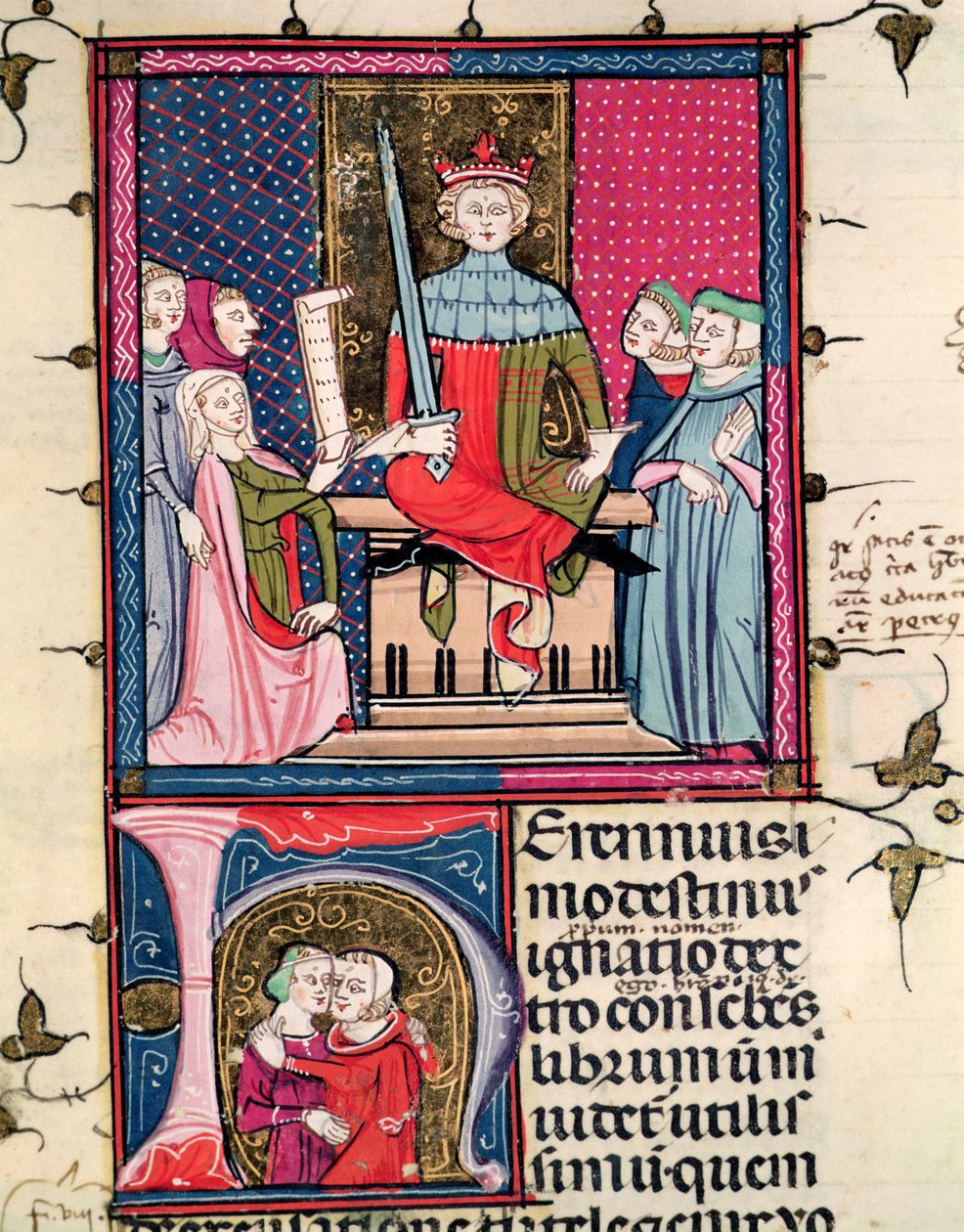 F.39r Manželské právo, cizoložná manželka vystupující u soudu, od Justinianiho ve Fortiatu od French School