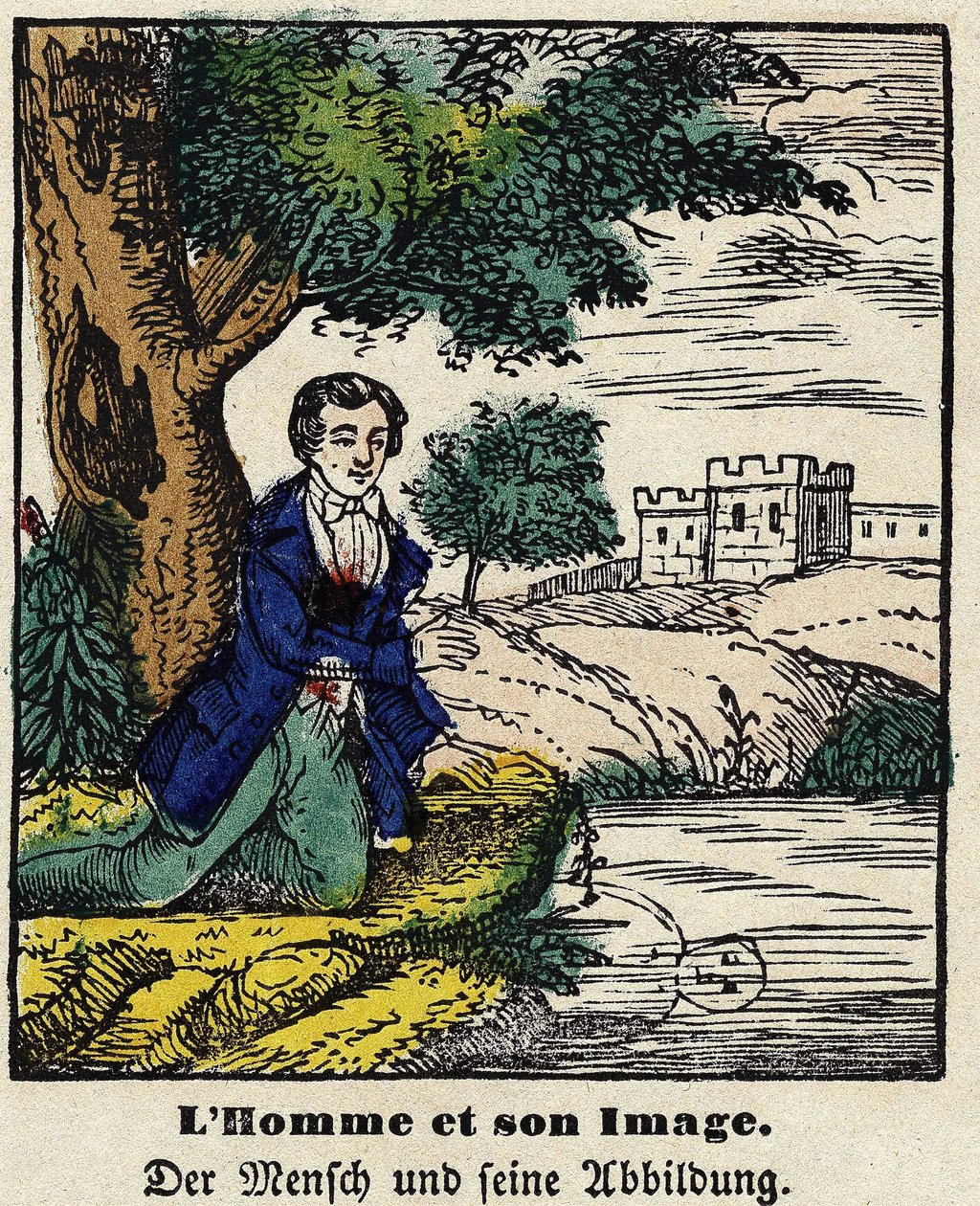 Bajky de La Fontaine: člověk a jeho obraz. Obrázek Epinal, první polovina 19. století. od French School