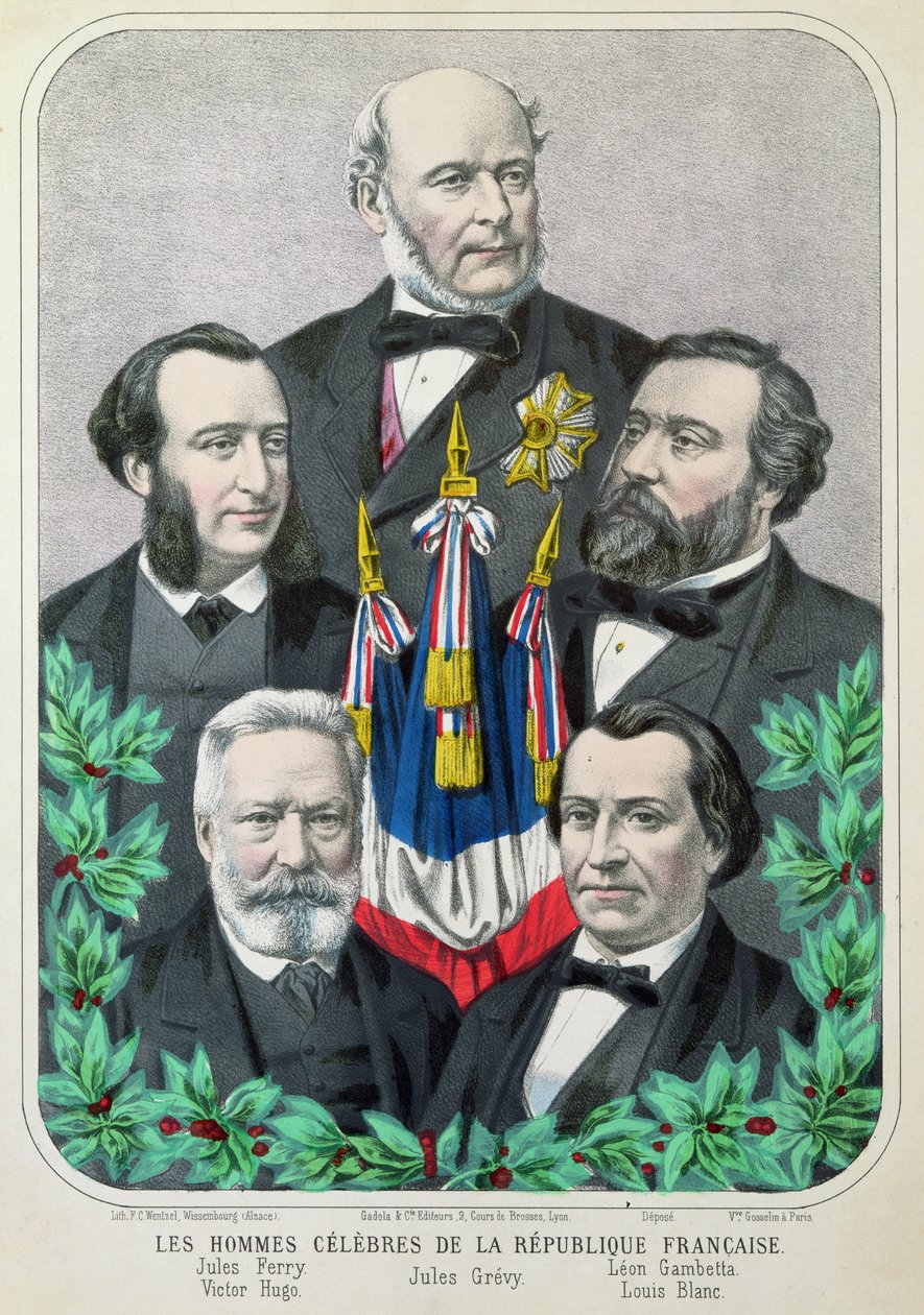 Slavní muži Francouzské republiky: Jules Ferry (1832-93) Jules Grevy (1807-91), Leon Gambetta (1838-82), Victor Hugo (1802-85) a Louis Blanc (1813-82) 1873 od French School