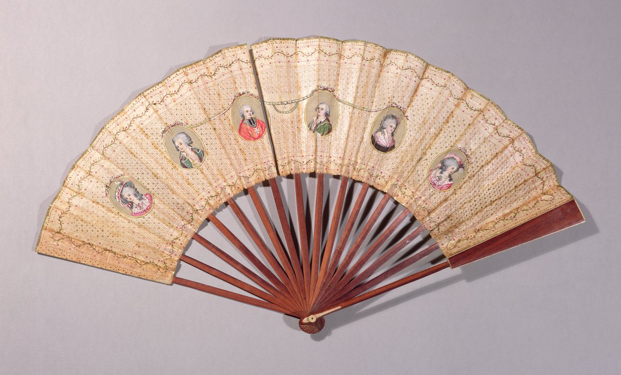 Ventilátor zobrazující postavy zapojené do Affaire du Collier, 1786 (wc na papíře) od French School