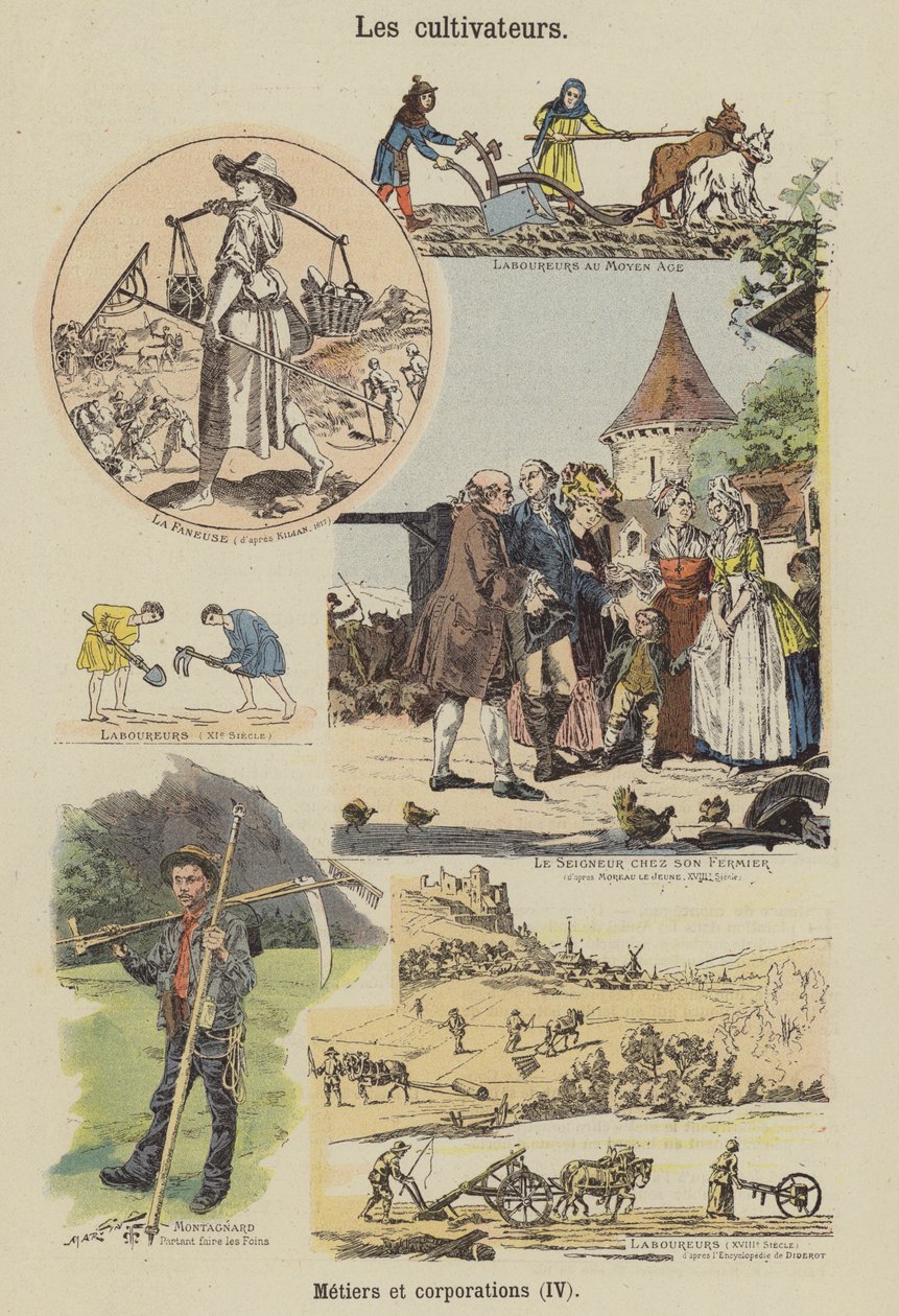 Farmáři (barevná litografie) od French School