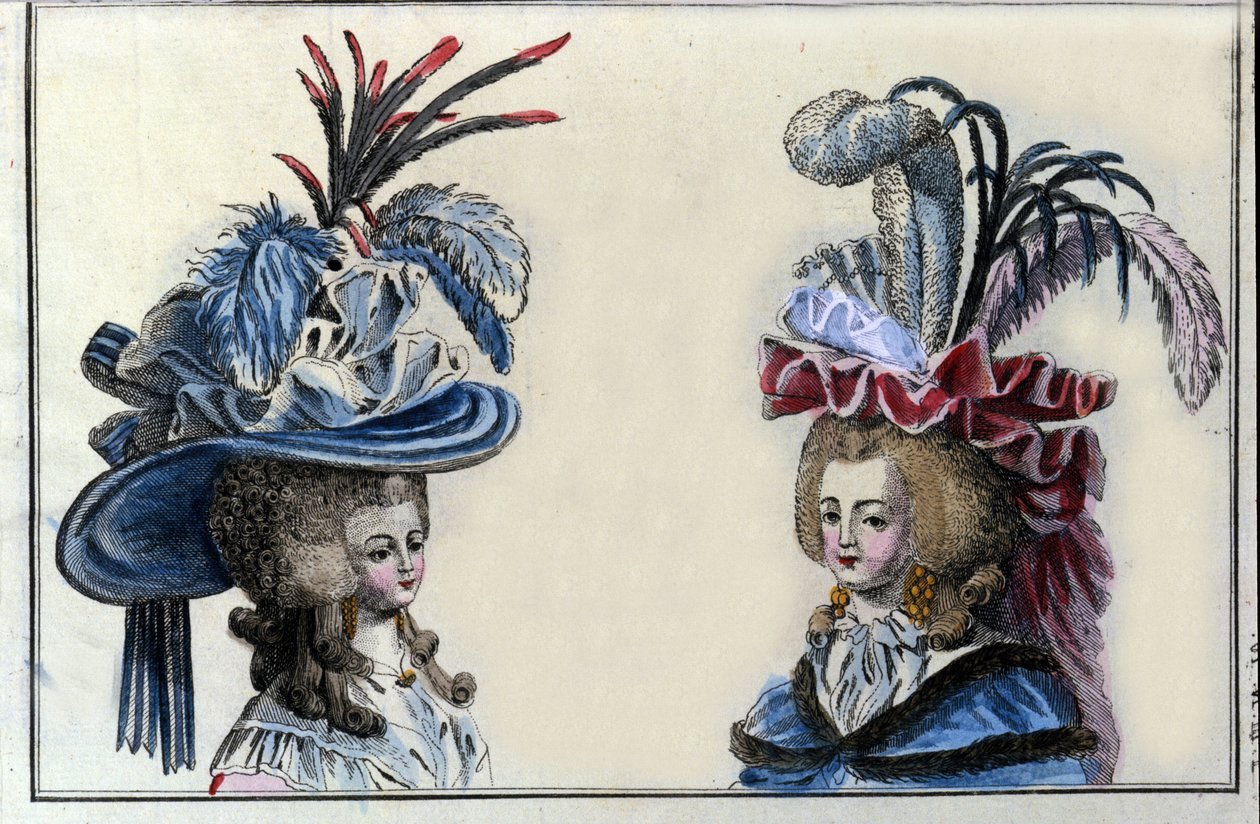 Móda 18. století: účes a klobouky francouzských žen kolem roku 1787. od French School