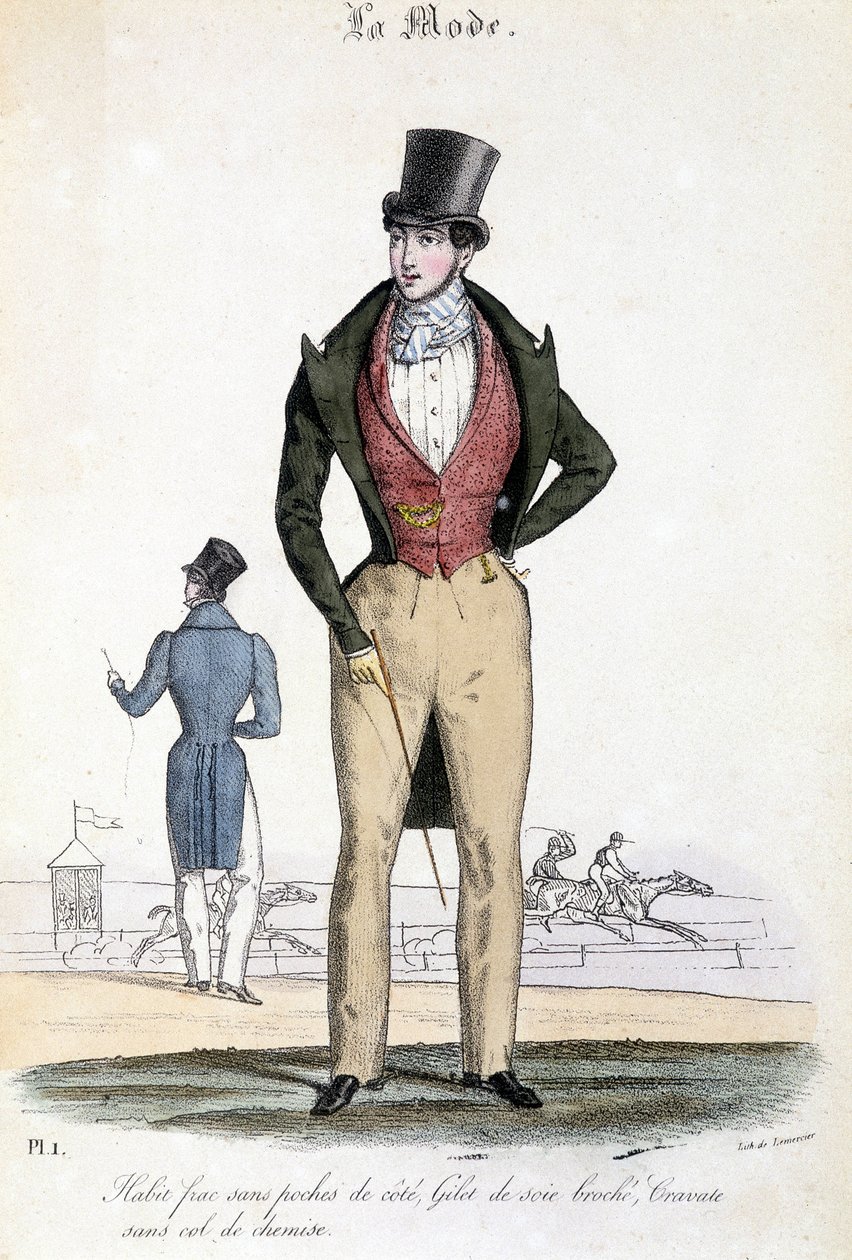 Mužská móda v roce 1829 - v časopise "Les Modes" od French School