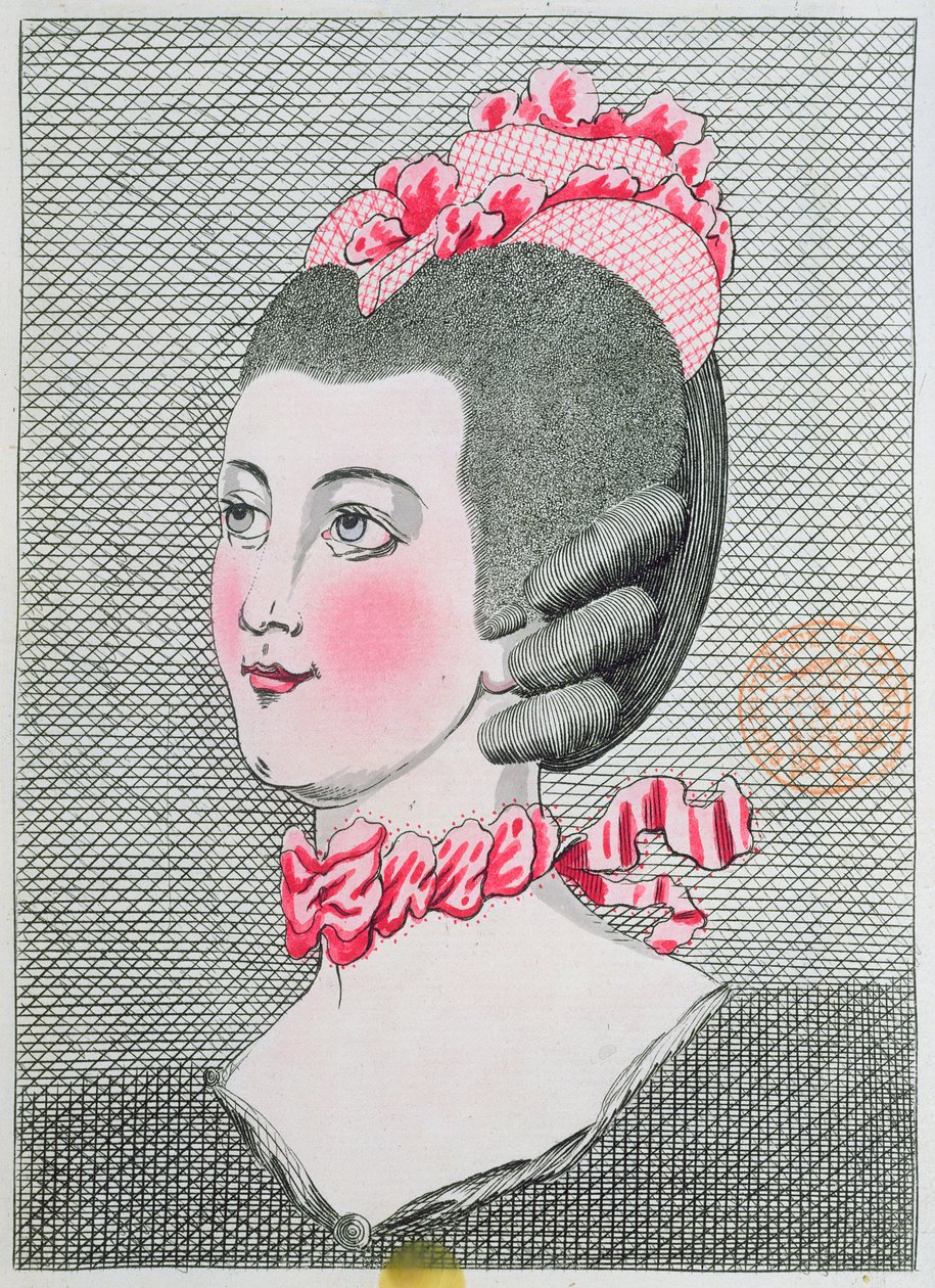 Módní talíř od LArt de la Coiffure de Dames, Sieur Legros, vydaný v Paříži 1767 od French School