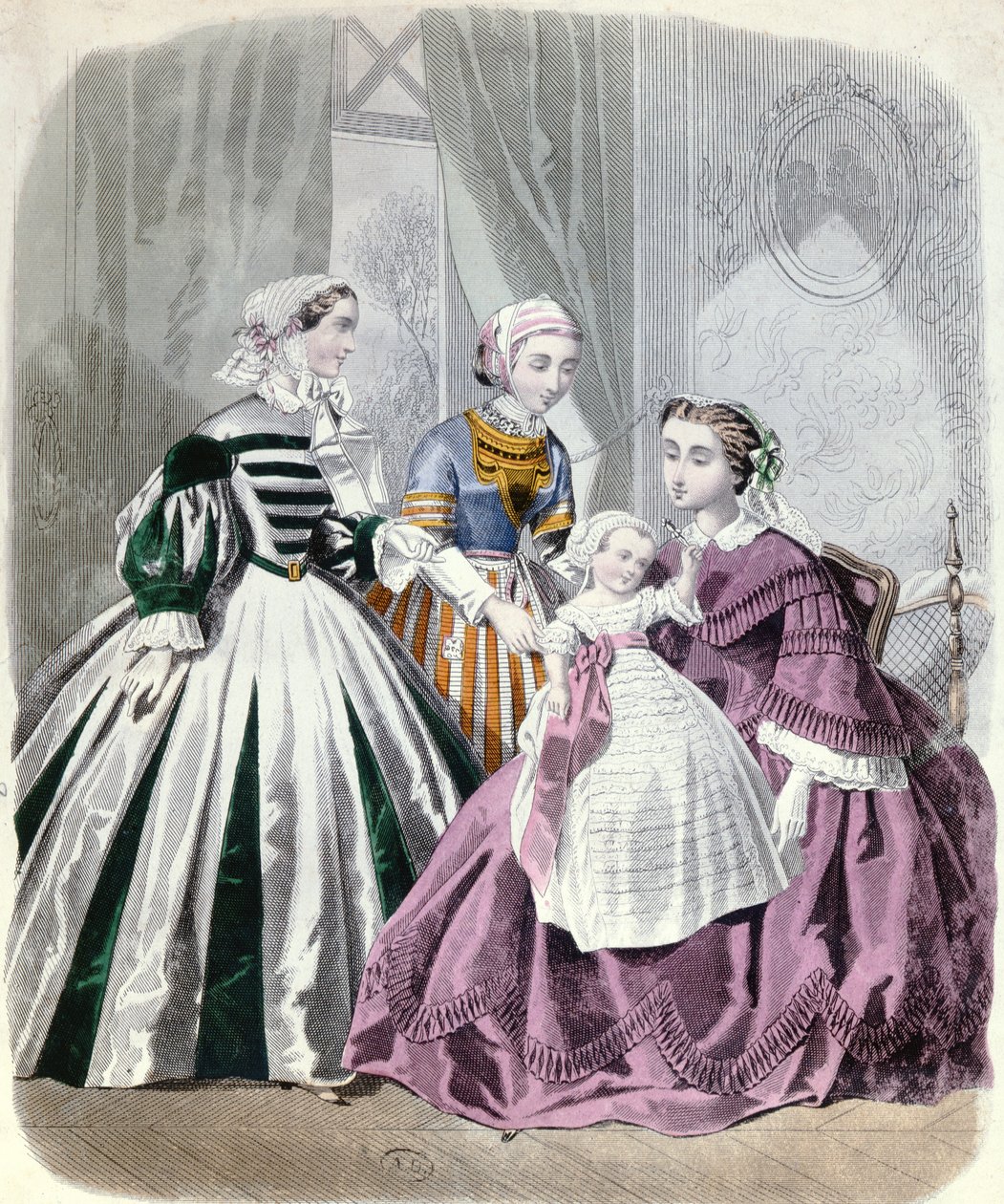 Módní talíř z Le Monde Elegant 1859 (barevné gravírování) od French School
