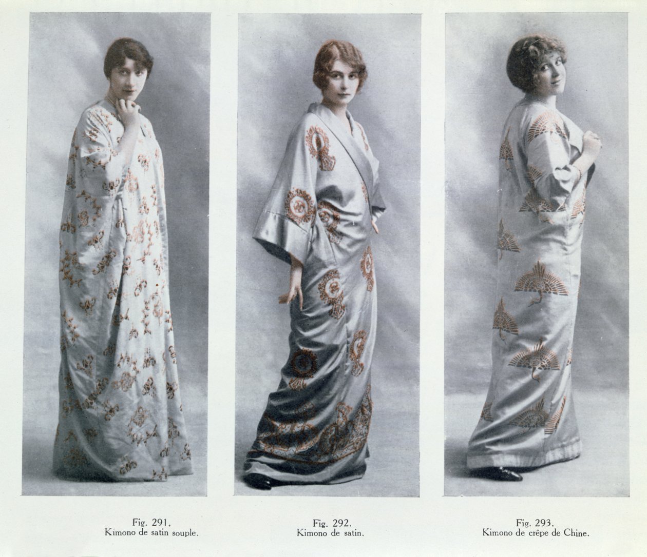 Módní desky s návrhy kimon, ilustrace z časopisu Le Jardin des Modes Nouvelles, 15. dubna 1913. od French School