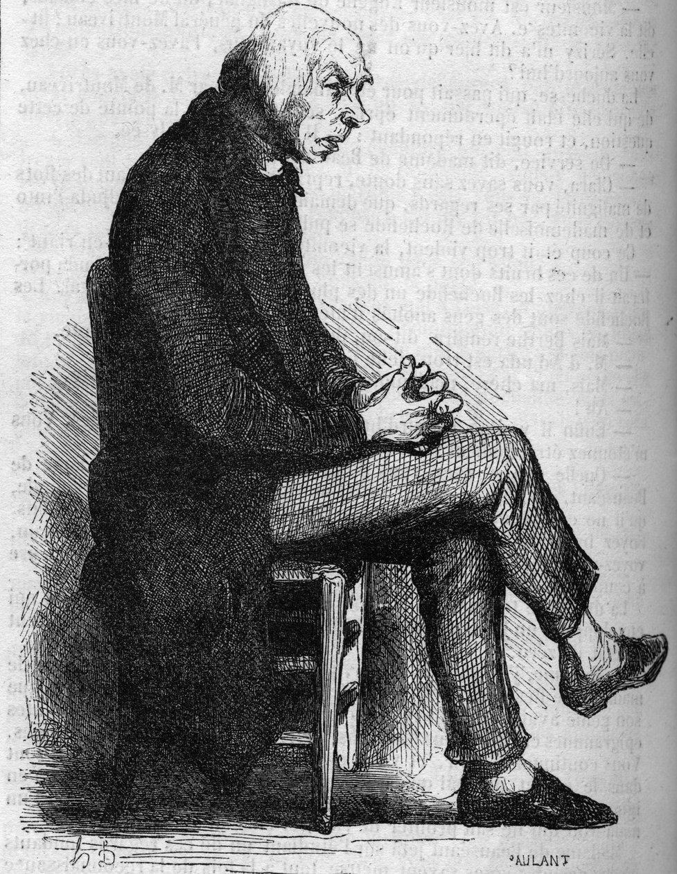 Otec Goriot. Rytina poloviny 19. století. Ilustrace k „Otec Goriot“ od Honore de Balzac (1799-1850). od French School