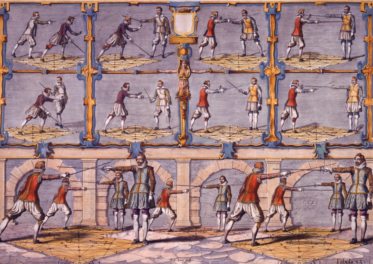 Šerm, z Academie de lEspée od Girarda Thibaulta, vydáno 1628 od French School