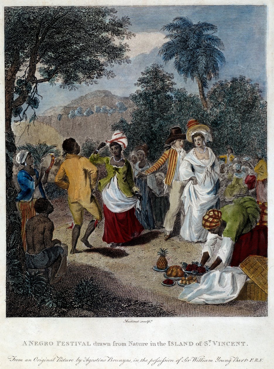 Fete negre na ostrově Svatý Vincent (Střední Amerika, Antily). Rytina 19. století. Chartres, Muzeum výtvarných umění od French School