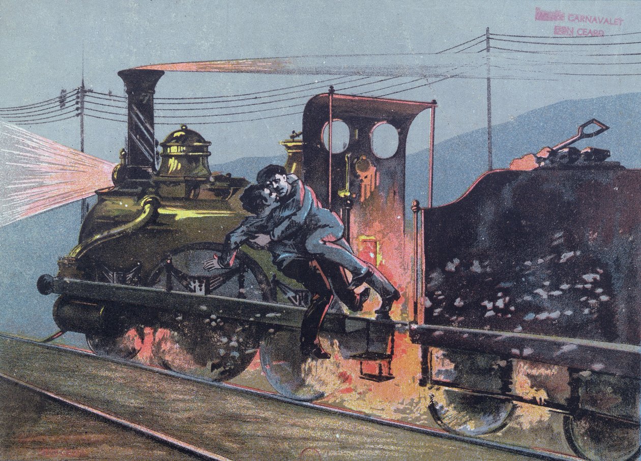 Boj mezi Jacquesem Lantierem (1840-70) a Pecqueuxem ve vlaku, Le Lison, scéna z La Bete Humaine od Emila Zola (1840-1902), ilustrace z Le Petit Rouennais od French School