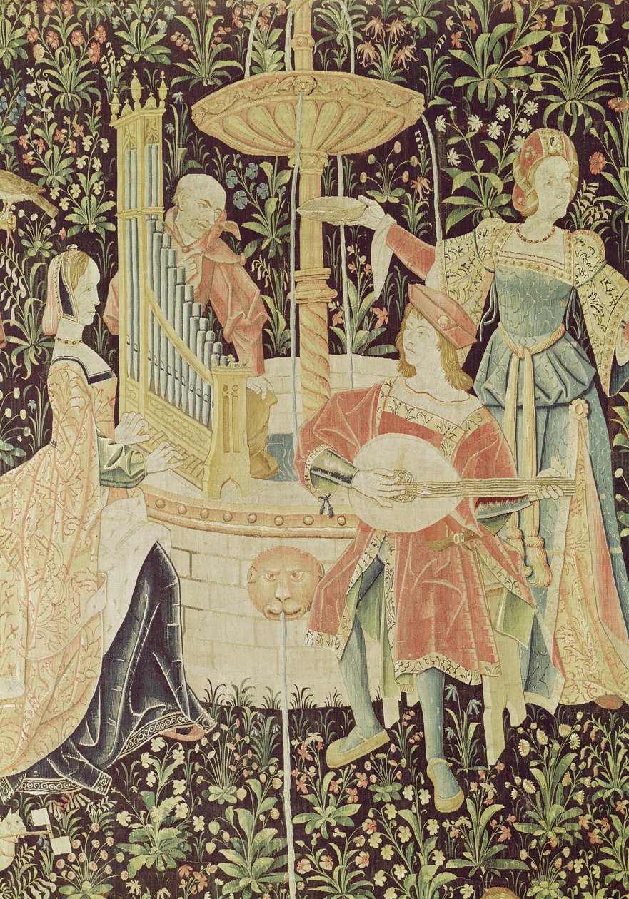 Postavy kolem fontány, detail z Koncertu u fontány, dílna na Loiře, cca 1570-80 (viz 87759, 19846) od French School