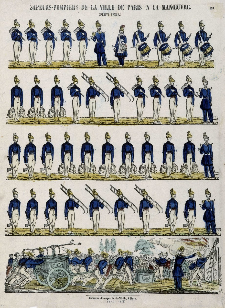 Hasičský sbor města Paříže v manévru - Obrázek Epinal, circa 1852 od French School