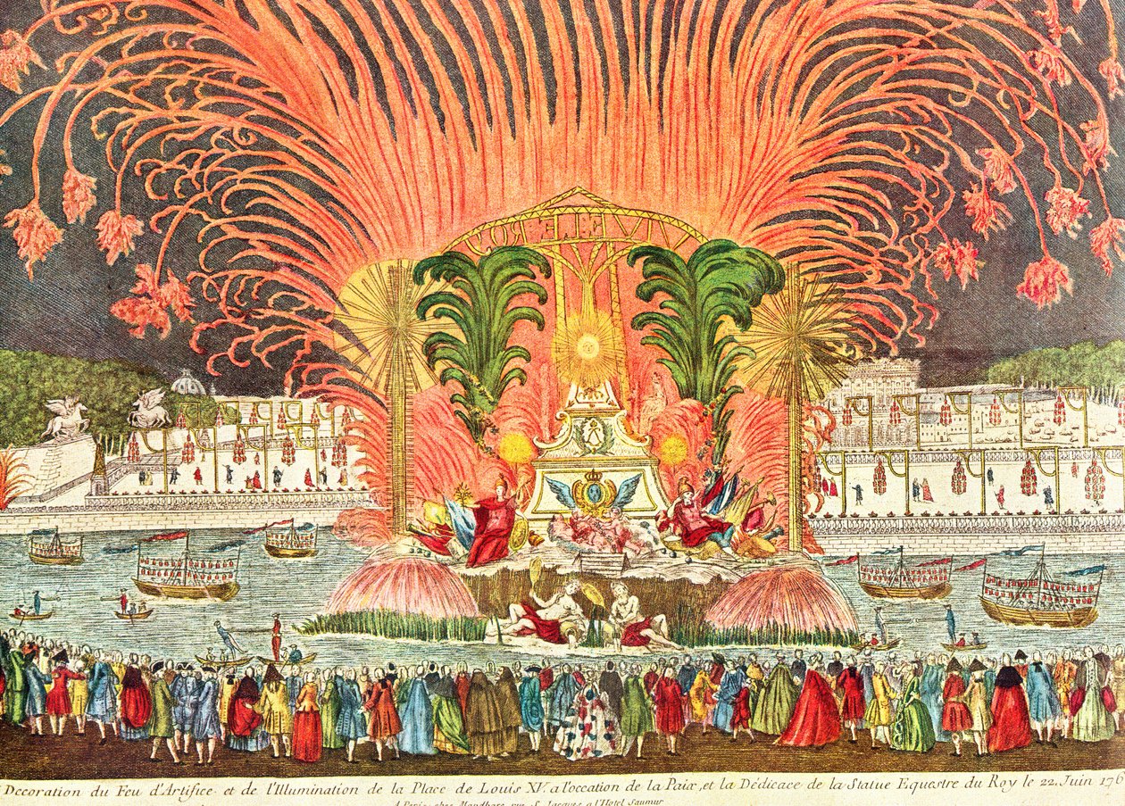 Ohňostroj na náměstí Ludvíka XV. u příležitosti posvěcení jezdecké sochy krále, 20. června 1763 (viz také 159166) od French School